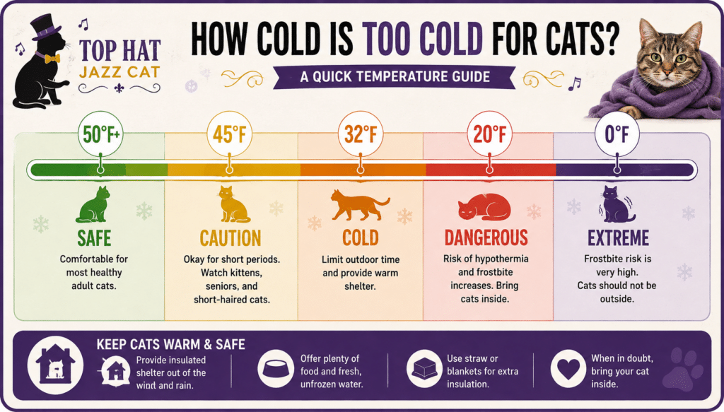 What Temperature Is Too Cold for Cats thermometer infographic